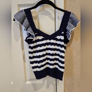 &isla White And Navy striped Knit Top 100% Cotton